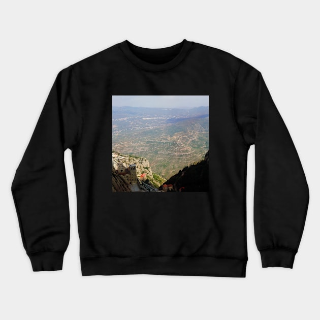 View from the Spanish mountain Spain sightseeing trip photography from city scape Barcelona Blanes Malgrat del Mar Santa Susuana Crewneck Sweatshirt by BoogieCreates